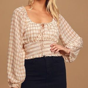 Smocked long sleeve crop top